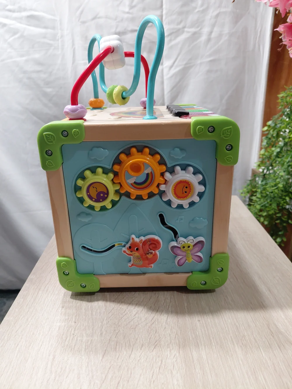 Wooden Activity Cube with Number Blocks - Green Accents